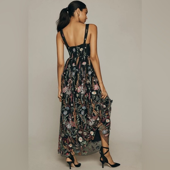 NWT By Anthropologie Sheer Floral Embroidered Mesh Midi Dress - Picture 2 of 6